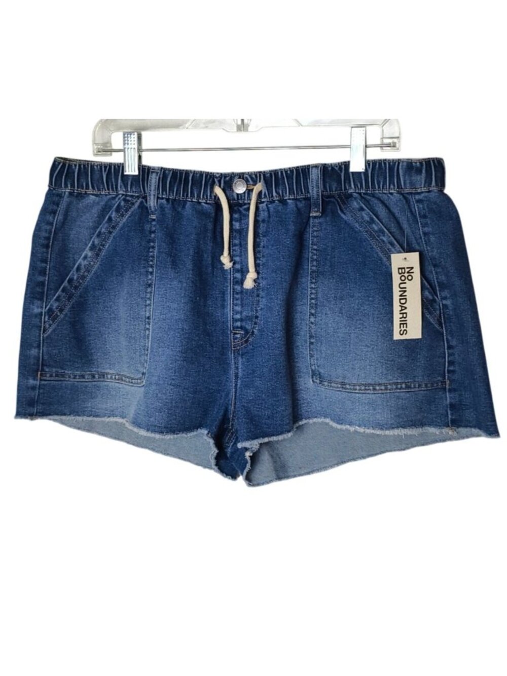 No Bo Womens XXL Denim Shorts Stretch Frayed Hem Drawstring Casual Grunge NEW